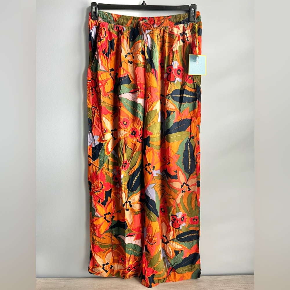 CeCe Women's Floral Wide Leg Drawstring Pant - Large - Picture 2 of 8